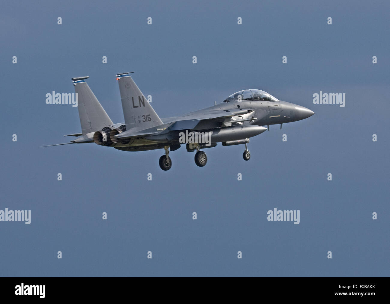 F-15 Eagle, 492th FS, Madhatters, 48. FW USAFE landet auf dem RAF Lakenheath Stockfoto