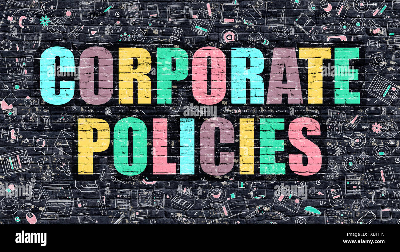 Multicolor Unternehmensrichtlinien auf dunklen Brickwall. Doodle-Stil. Stockfoto