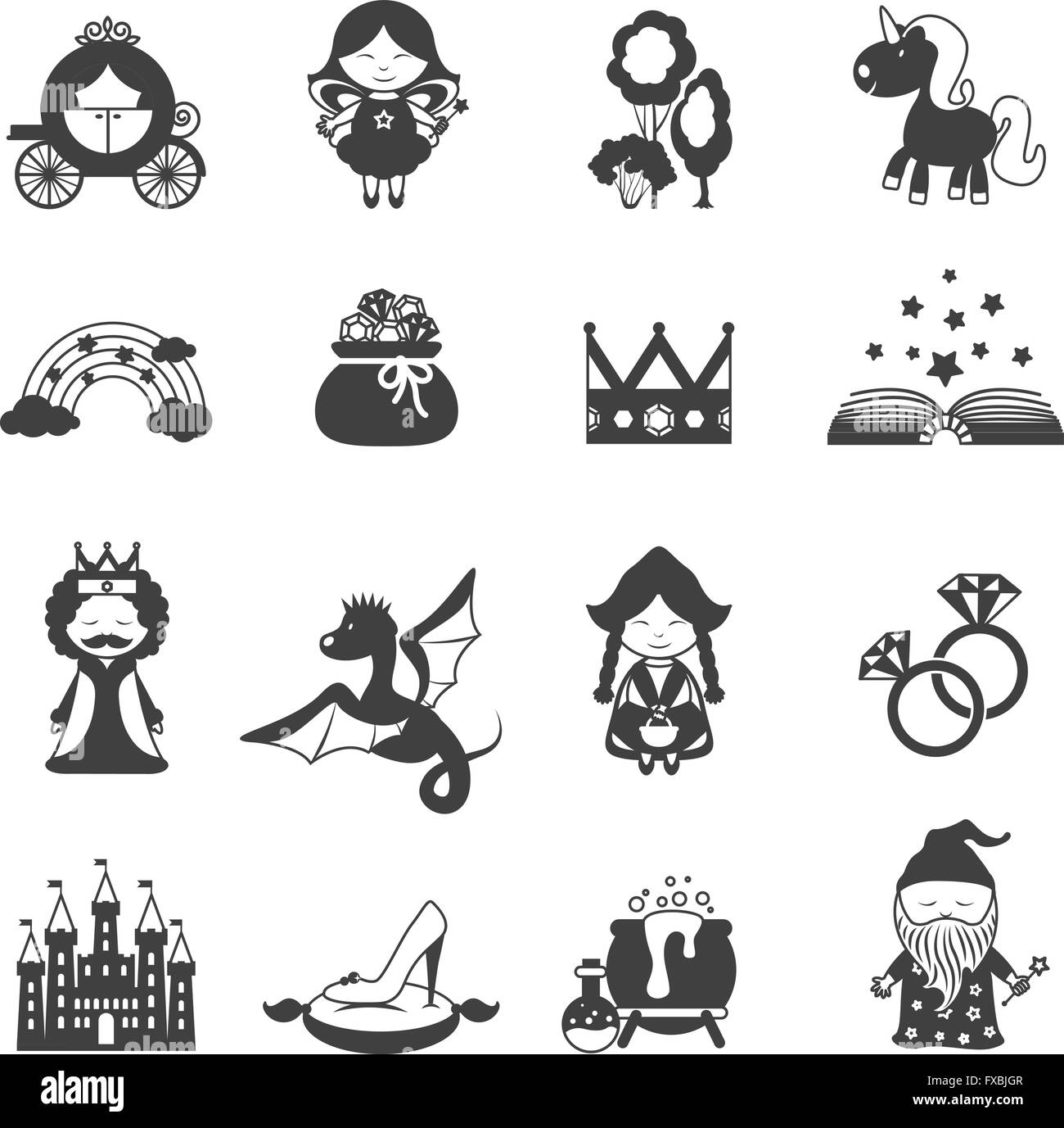 Märchen icons Schwarzweiß-Stockfotos und -bilder - Alamy