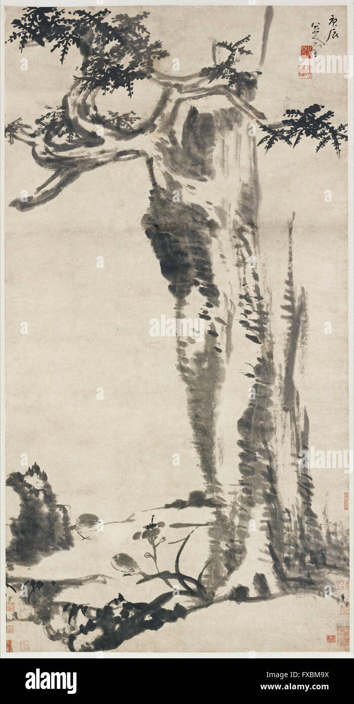 Bada Shanren (Zhu Da) - Zeder, Taglilie und Bachstelzen - Freer Gallery of Art Stockfoto