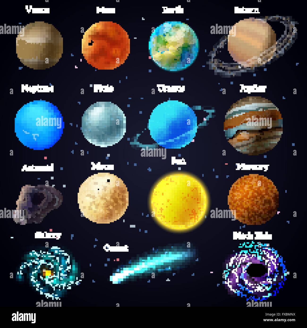 Kosmos Sterne Planeten Galaxie Icons Set Stock Vektorgrafik Alamy