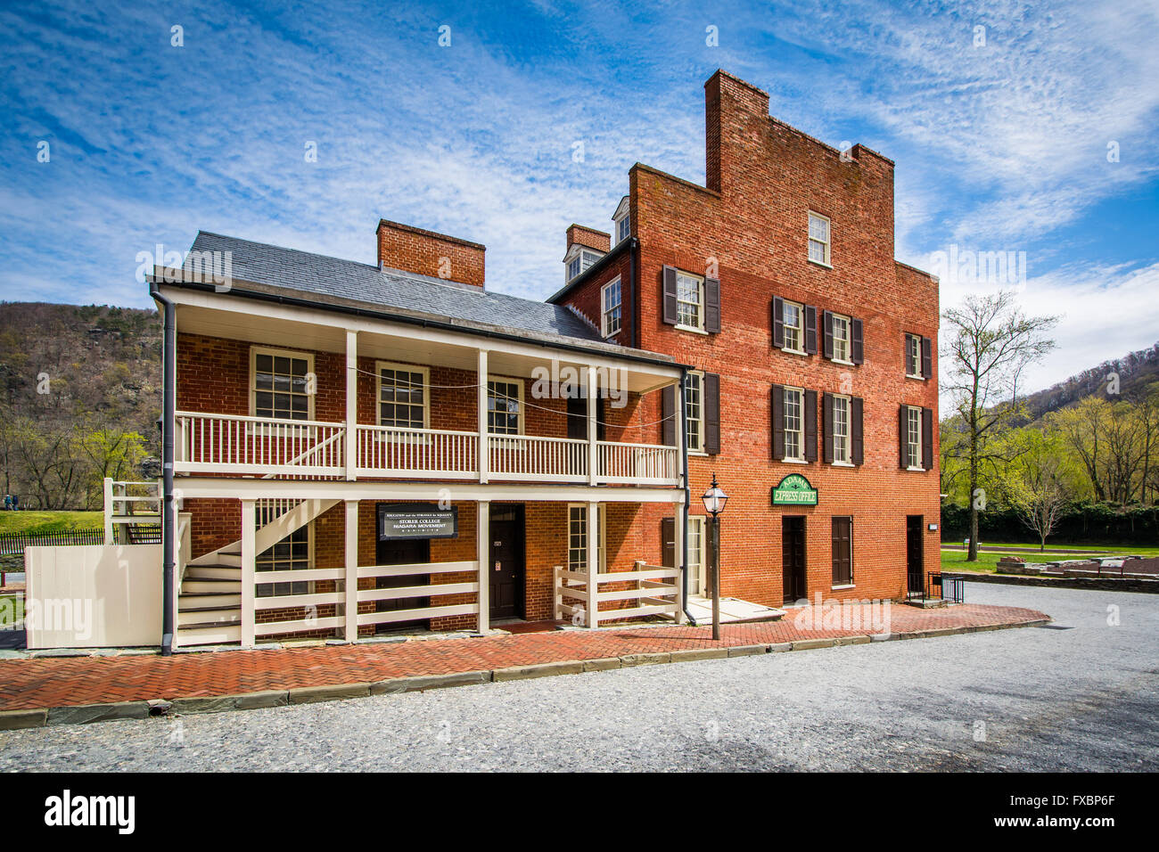 Historische Gebäude in Harpers Ferry, West Virginia. Stockfoto