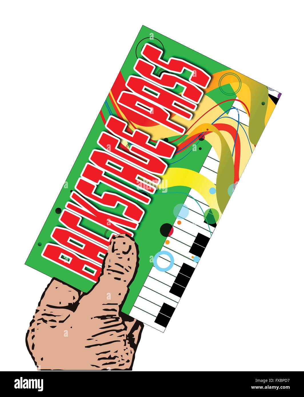 Eine Hand hält ein backstage-Pass Ticket auf einem weißen Hintergrund Stock Vektor