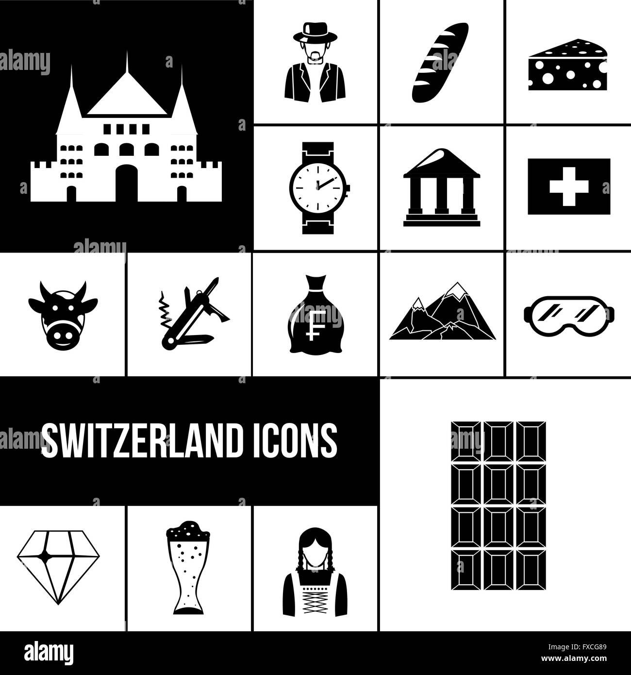 Der Schweiz schwarze Symbole set Stock Vektor