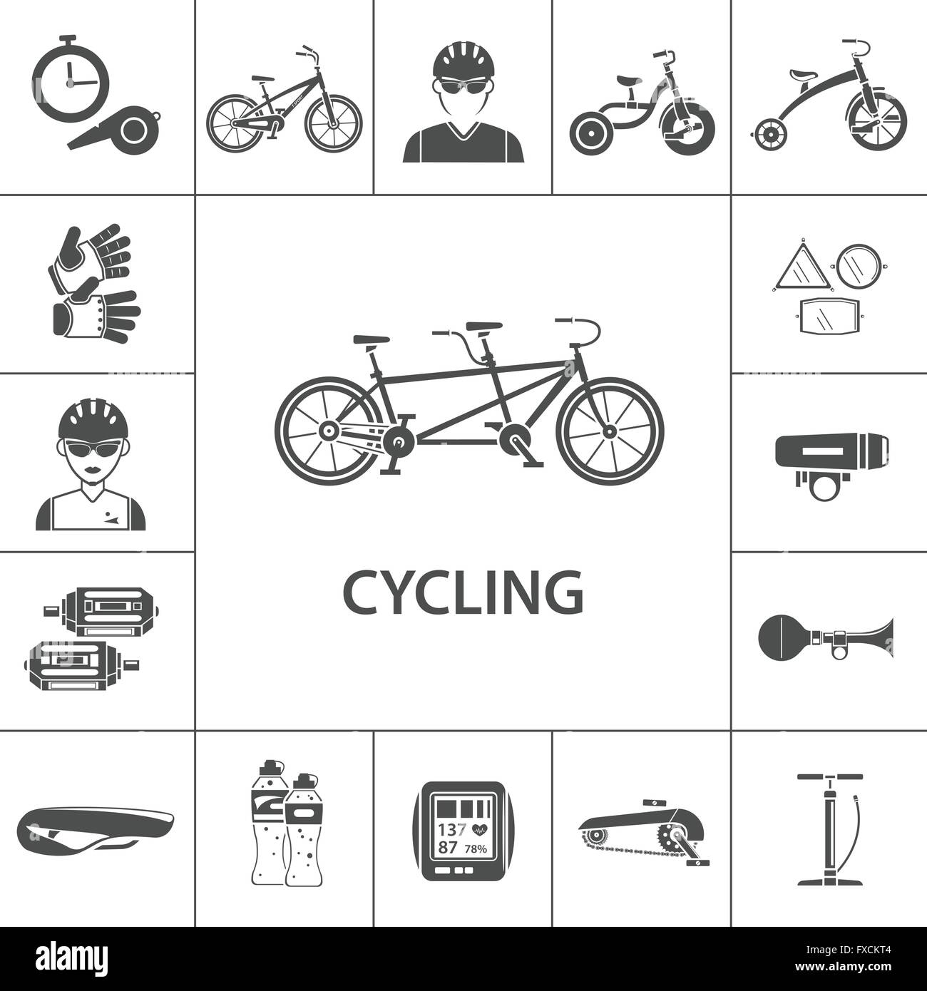 Fahrrad schwarz Icons Set Stock Vektor