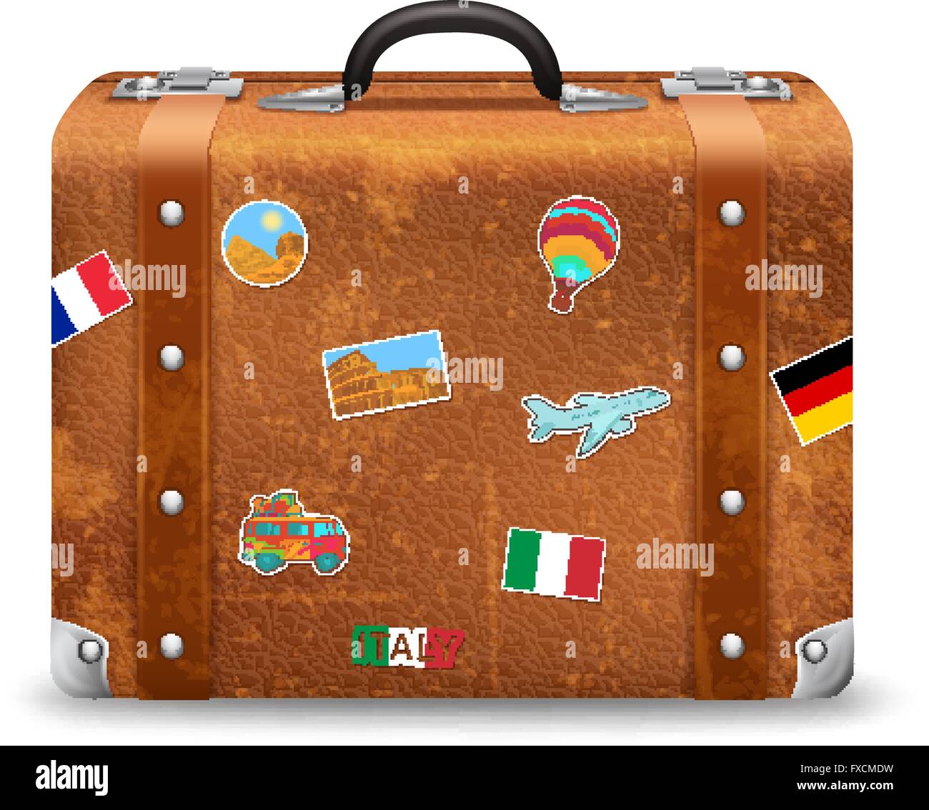 Alter Koffer mit Travel-Aufkleber Stock-Vektorgrafik - Alamy