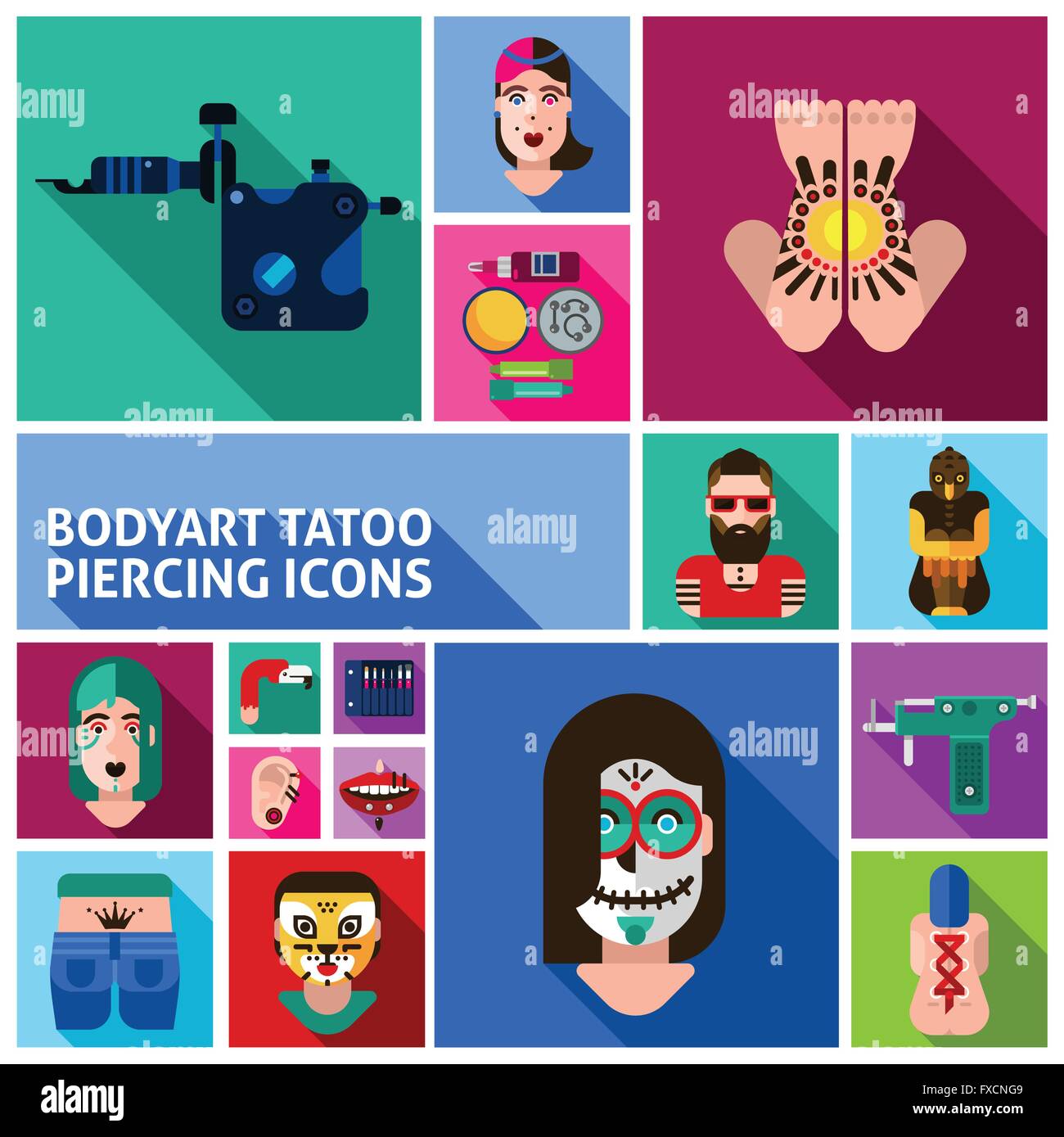 BodyART Tattoo Piercing Bilder Set Stock Vektor