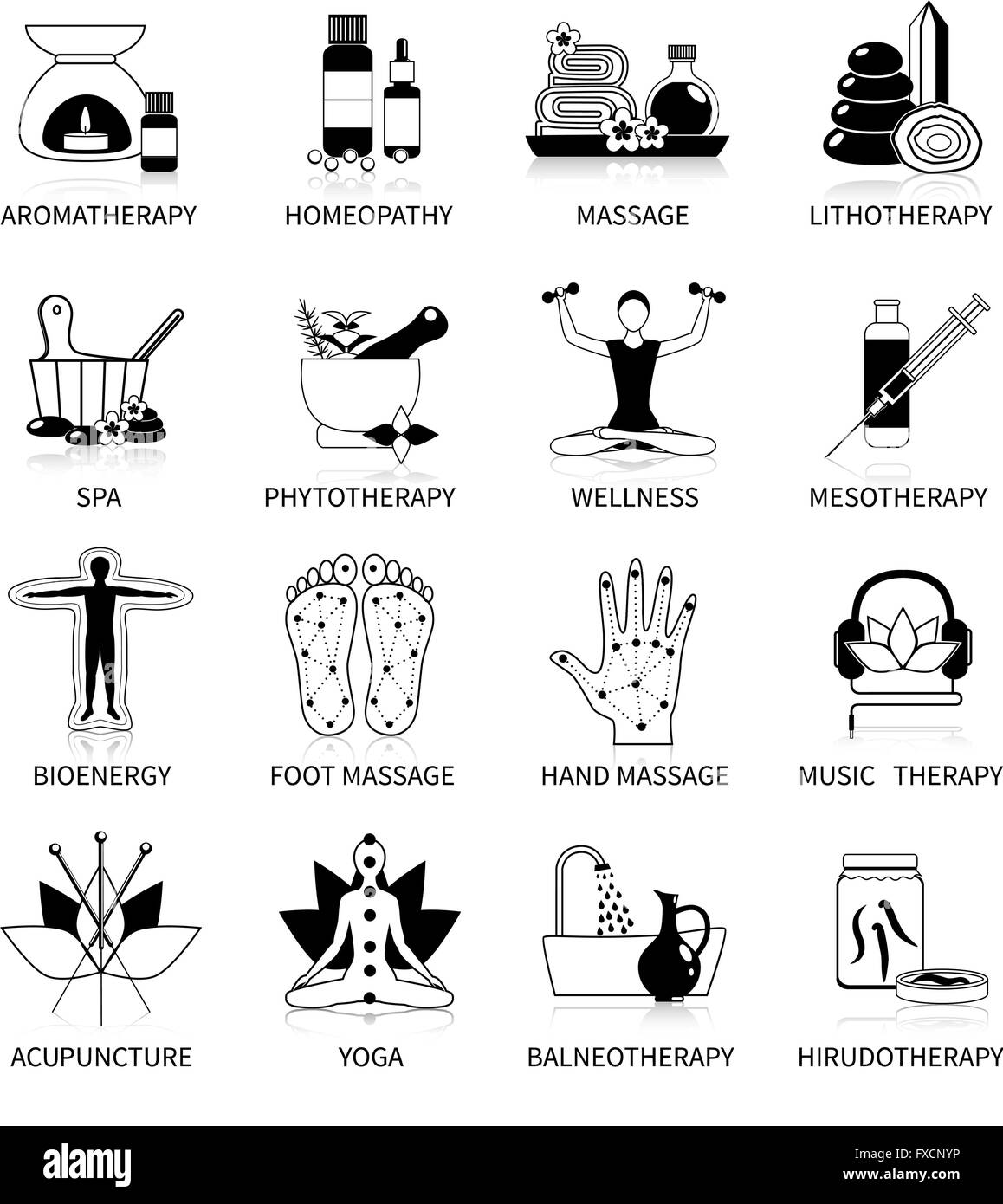Schwarzen Alternativmedizin Icons Set Stock Vektor