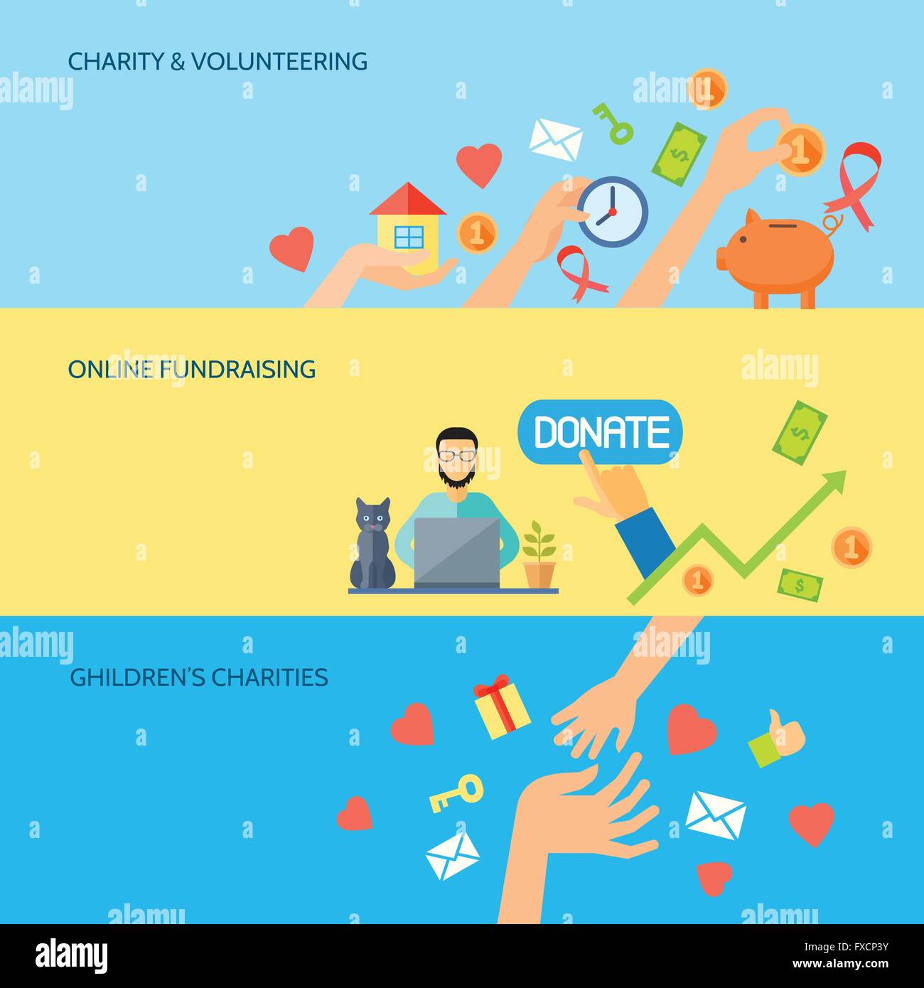 Setzen, Hände horizontalen flachen Banner Stock Vektor