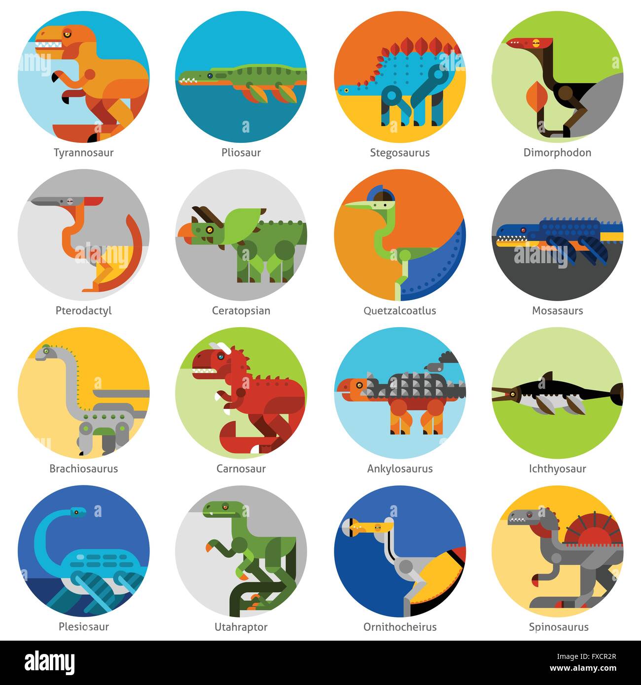 Dinosaurier Icons Set Stock Vektor