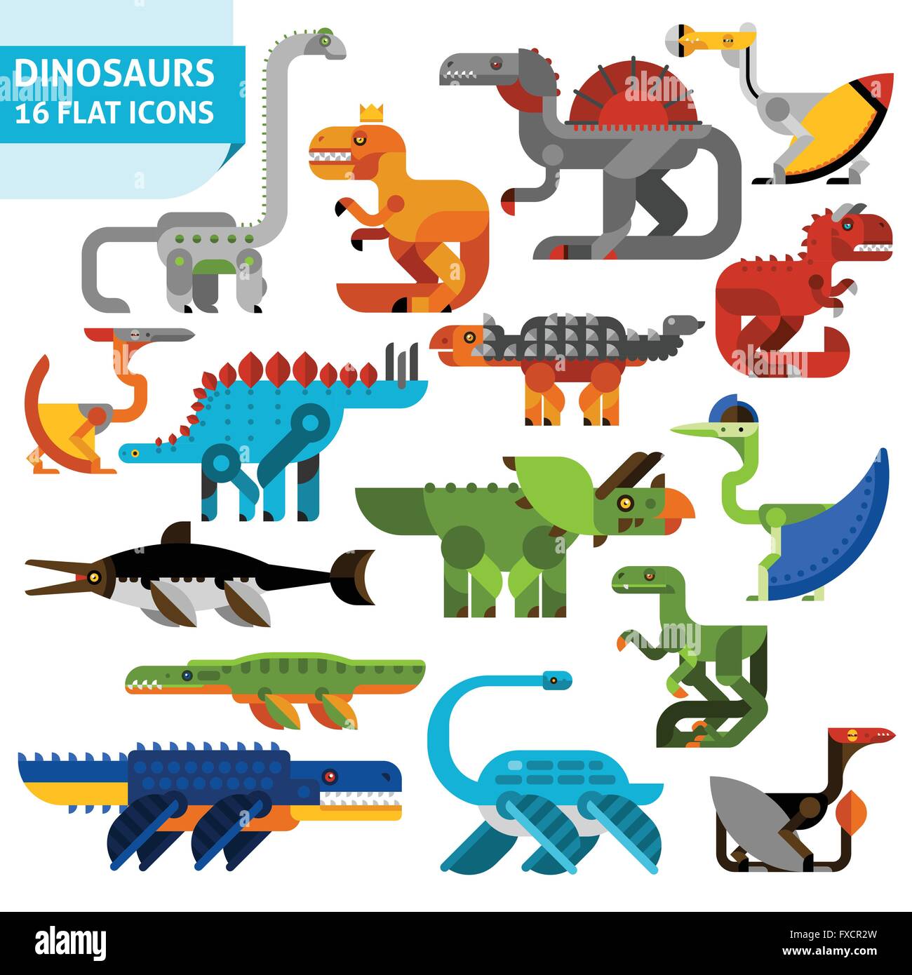 Dinosaurier Icons Set Stock Vektor