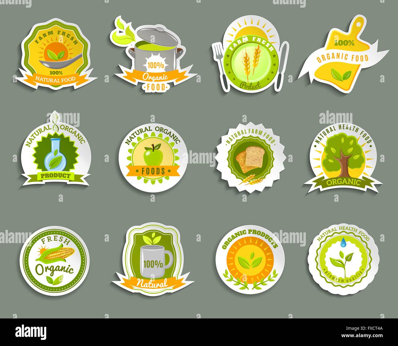 Natürliche Bio-Lebensmittel Marken Sticker set Stock-Vektorgrafik