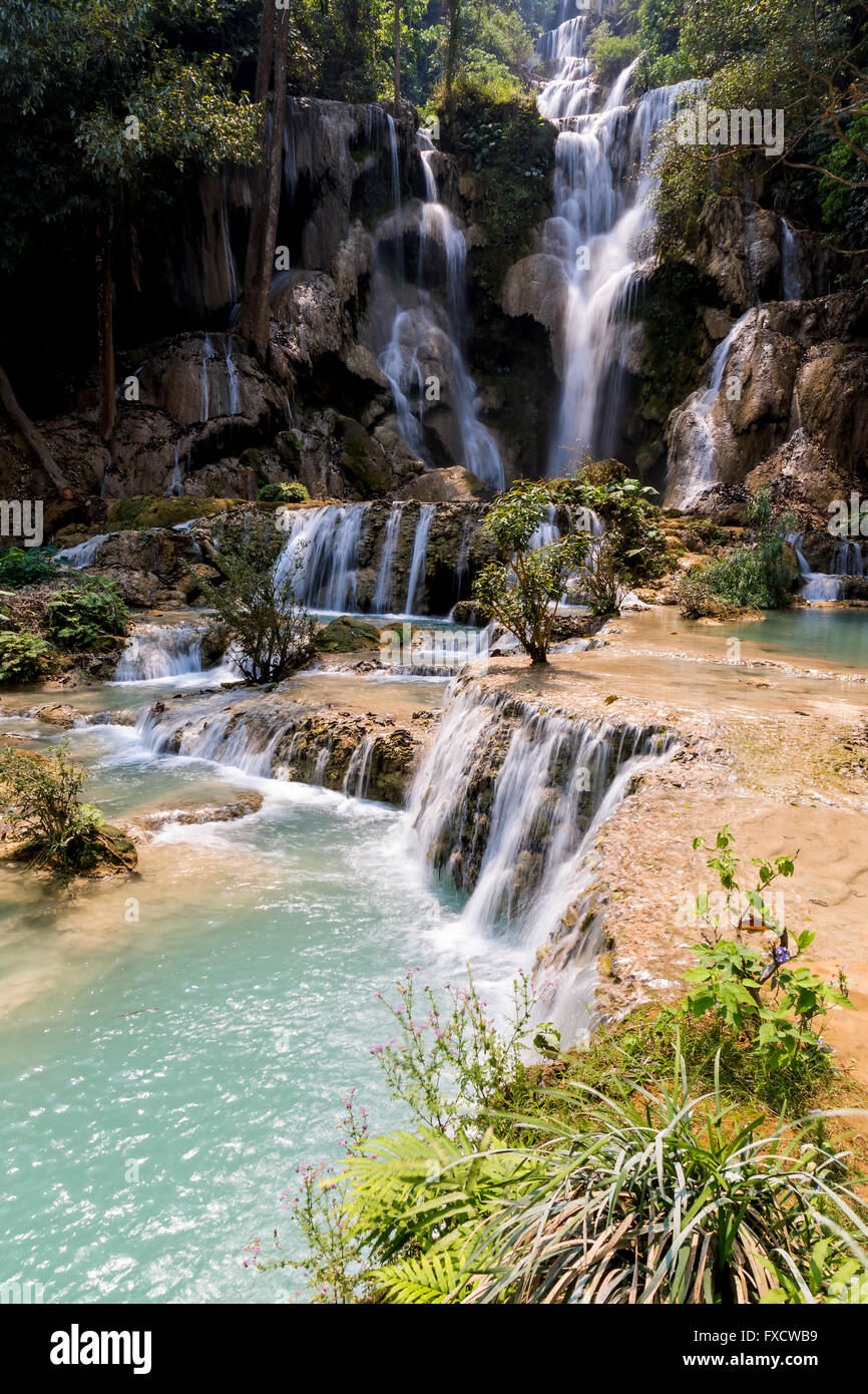 Die erstaunliche Kuang Si Wasserfälle in Luang Prabang, Laos Stockfoto