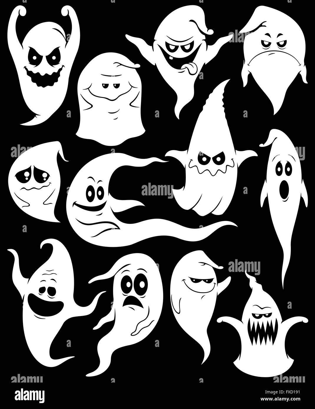 Satz von 12 gruselige Gespenster. Stock Vektor