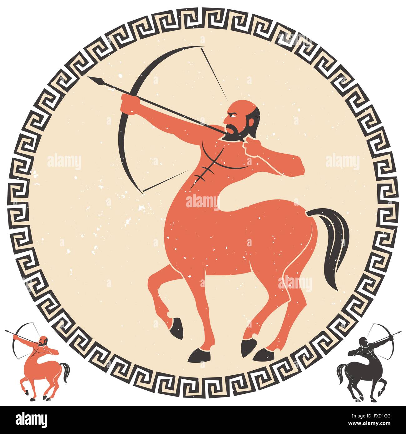 Centaur schießen einen Pfeil. Zwei weitere kleinere Versionen auf weißem Hintergrund sind im Preis inbegriffen. Stock Vektor