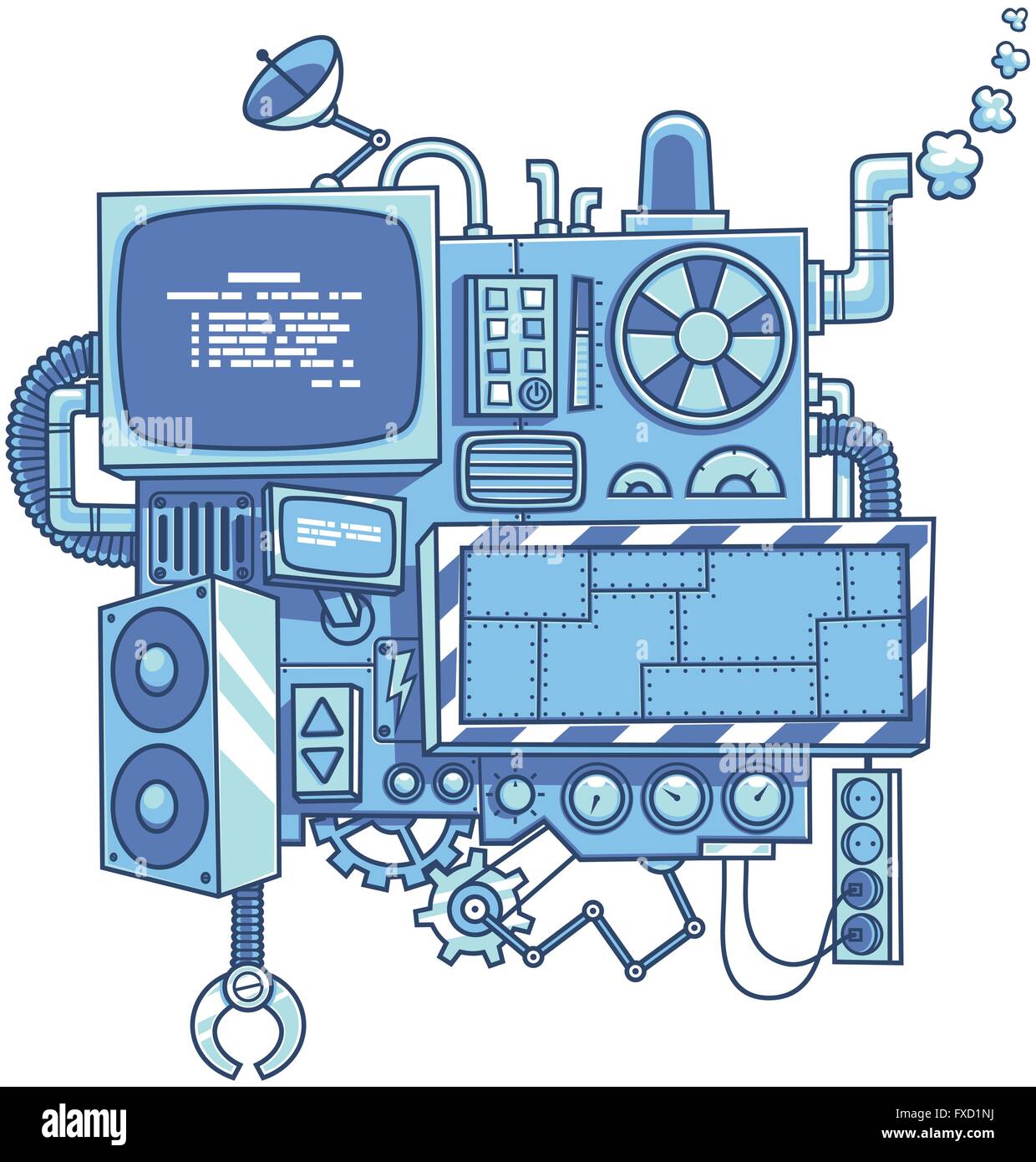 Fiktive Cartoon-Maschine mit textfreiraum isoliert auf weißem Hintergrund. Stock Vektor