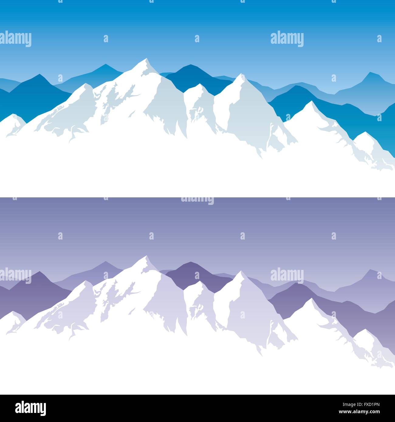 Hintergrund mit schneebedeckten Bergkette in 2 Farbvarianten. Sie können den weißen Teil unter den Gipfeln und verwenden es für die Typisierung te Stock Vektor