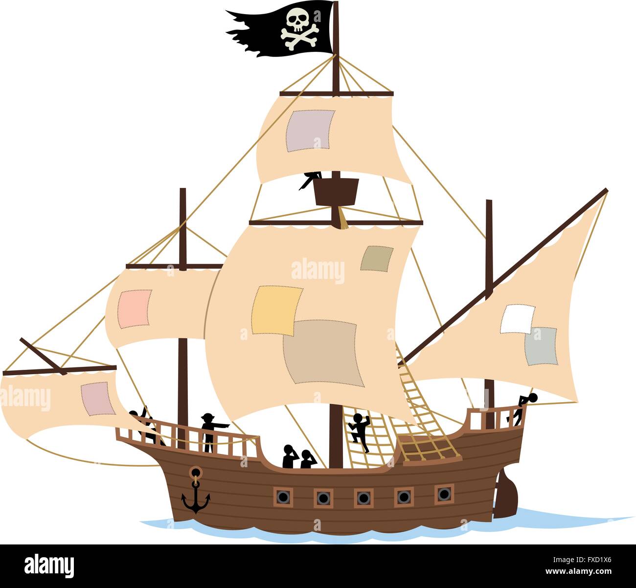 Piratenschiff, isoliert auf weiss. Entfernen Sie die Patches aus der Segel und der Jolly Roger, und Sie erhalten eine ordentliche Segelschiff. Stock Vektor