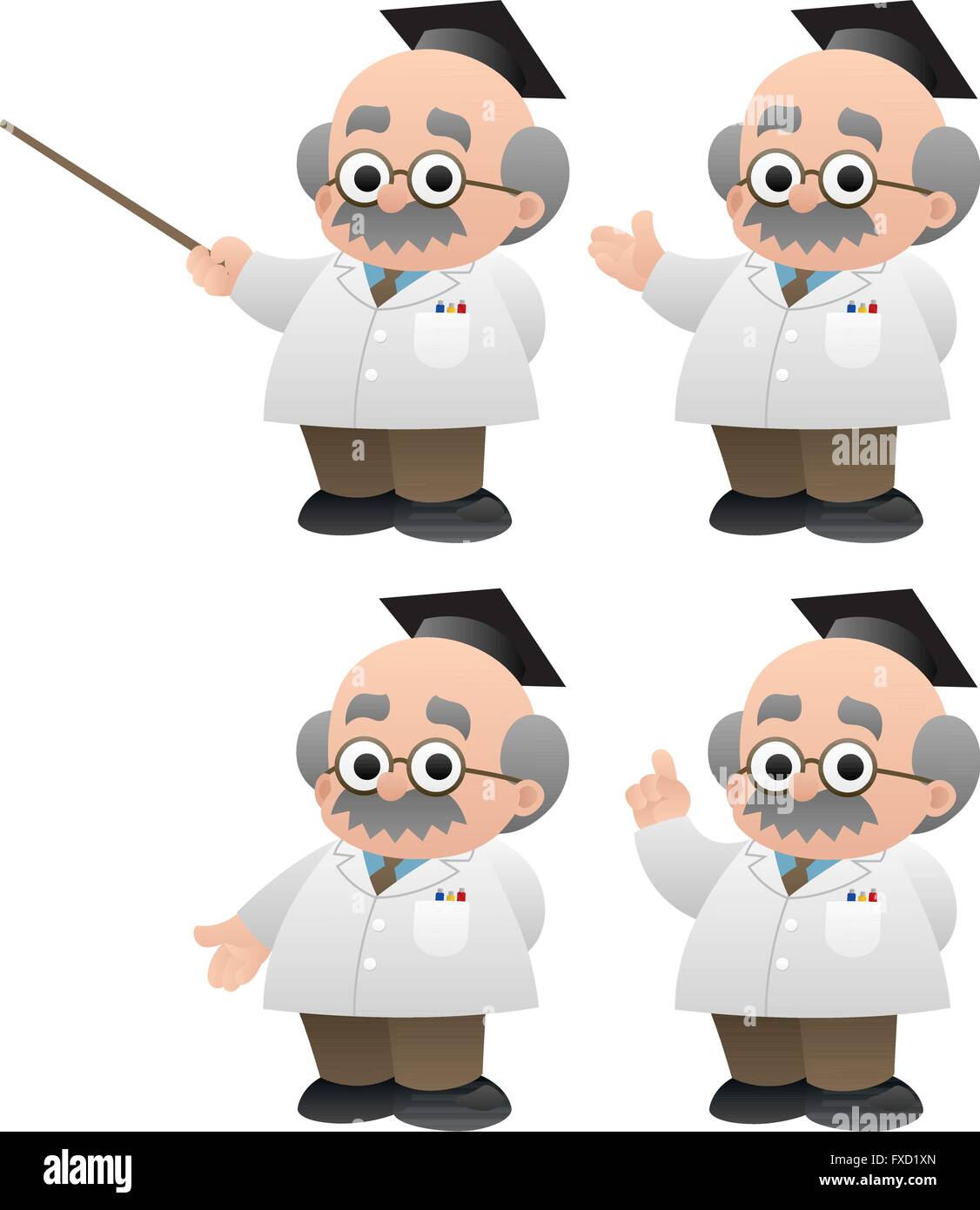 Professor in 4 verschiedenen Posen. Stock Vektor