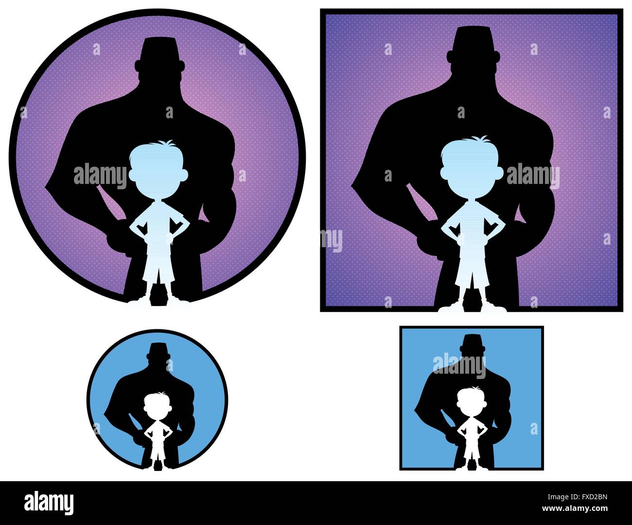 Konzeptionelle Darstellung der kleine Junge mit erwachsener Mann Schatten, in 4 Versionen. Stock Vektor