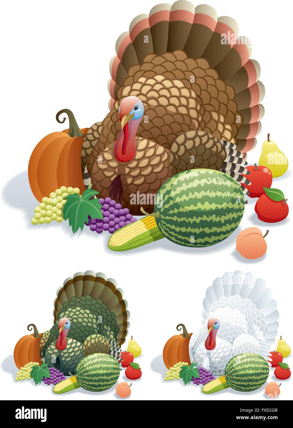 Thanksgiving-Truthahn in 3 Versionen. Stock Vektor