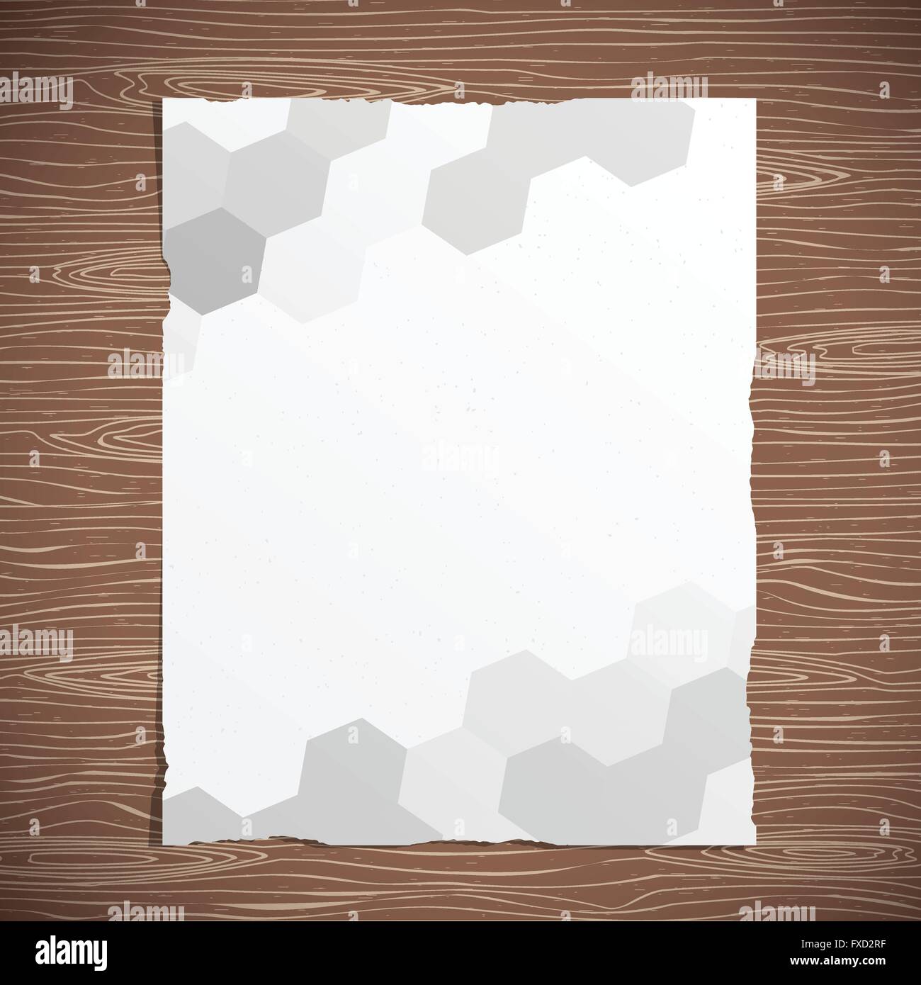 Abstrakte Polygon zerrissenes Papier Broschüre, fliegt auf Schreibtisch aus Holz Stock Vektor