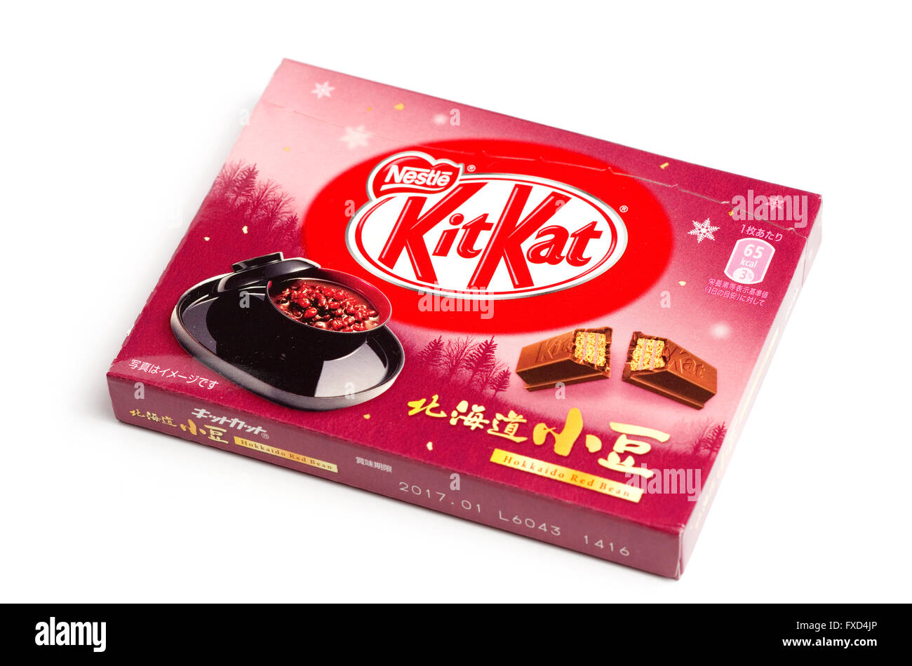 Schachtel mit roten Bohnen gewürzt KitKats aus Hokkaido, Japan. Stockfoto