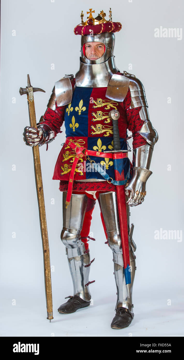 Eine historische re-Enactor als König Heinrich V. König von England von 1413 gekleidet bis zu seinem Tod im Alter von 36 Jahren 1422. Stockfoto