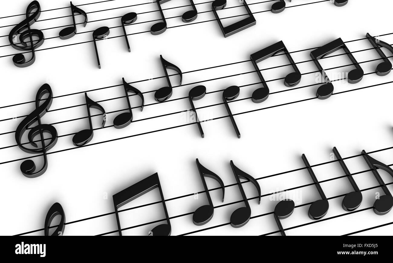 3D Darstellung der Noten auf Personal-Hintergrund Stockfoto