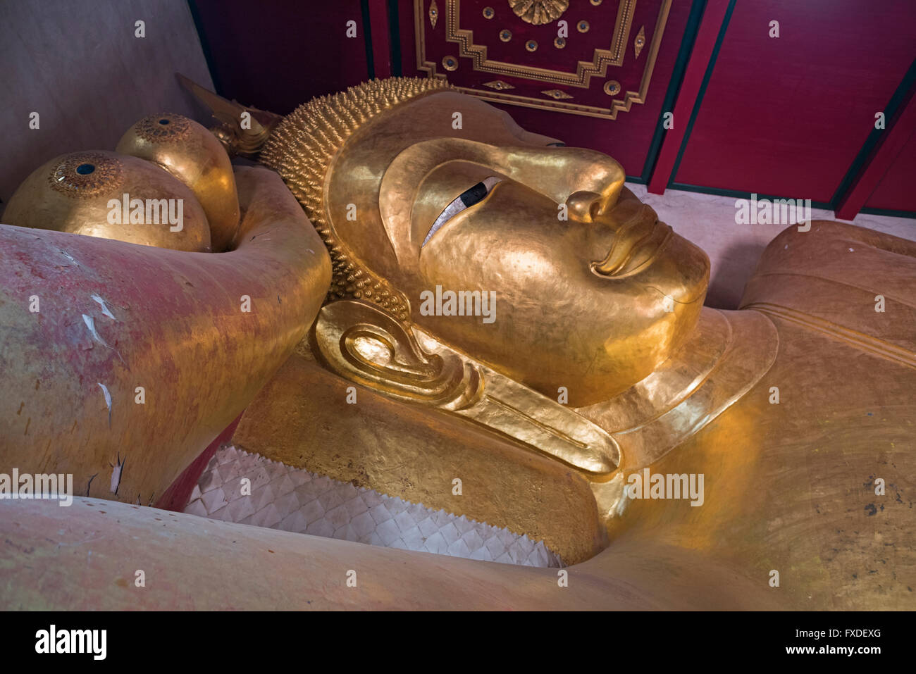 Liegender Buddha Wat Phra Non Phetchaburi Thailand Stockfoto