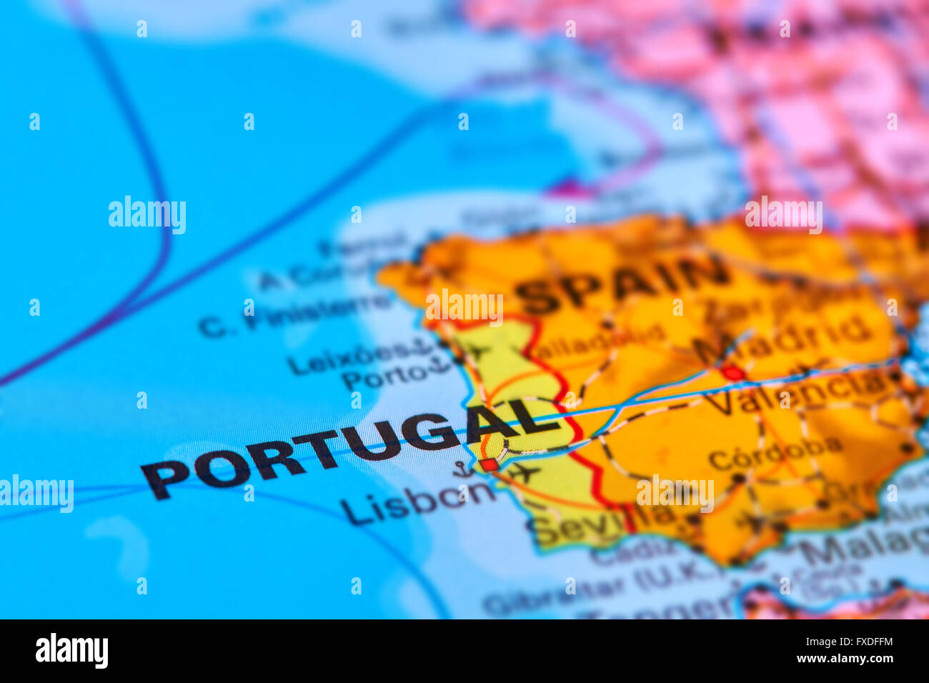Portugal auf der iberischen Halbinsel auf der Weltkarte Stockfoto