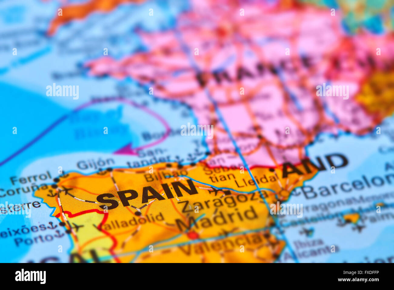 Spanien auf der iberischen Halbinsel, Europa auf der Weltkarte Stockfoto