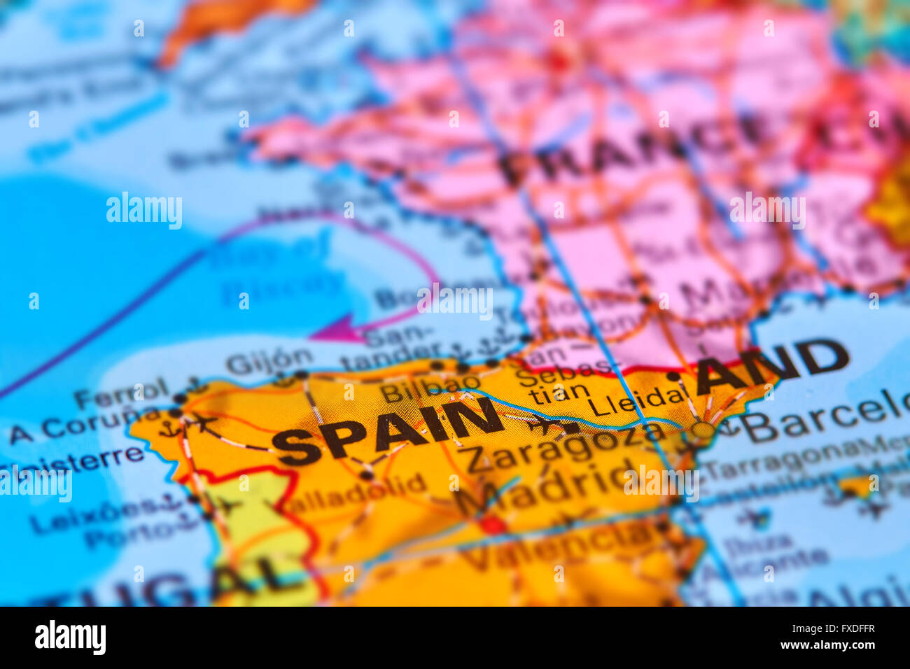 Spanien auf der iberischen Halbinsel, Europa auf der Weltkarte Stockfoto