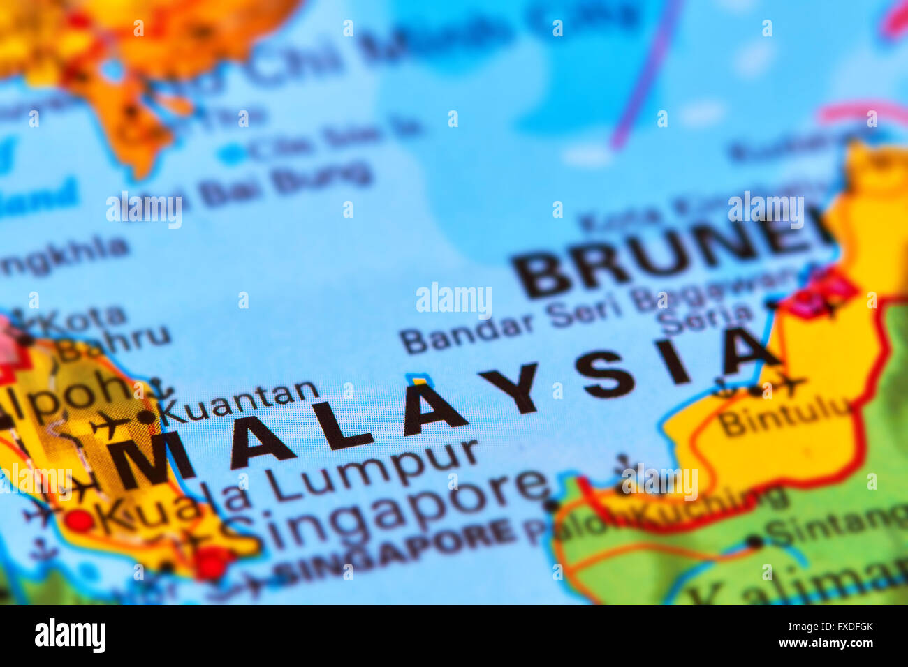 Malaysia, Land in Asien auf der Weltkarte Stockfoto