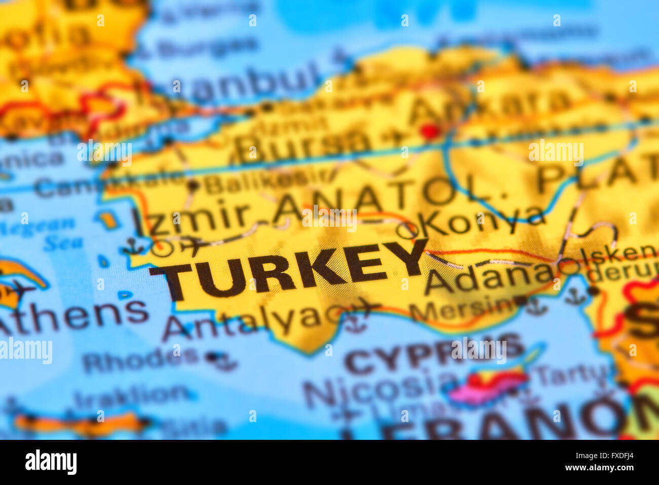 Türkei, Land in Europa und Asien auf der Weltkarte Stockfoto