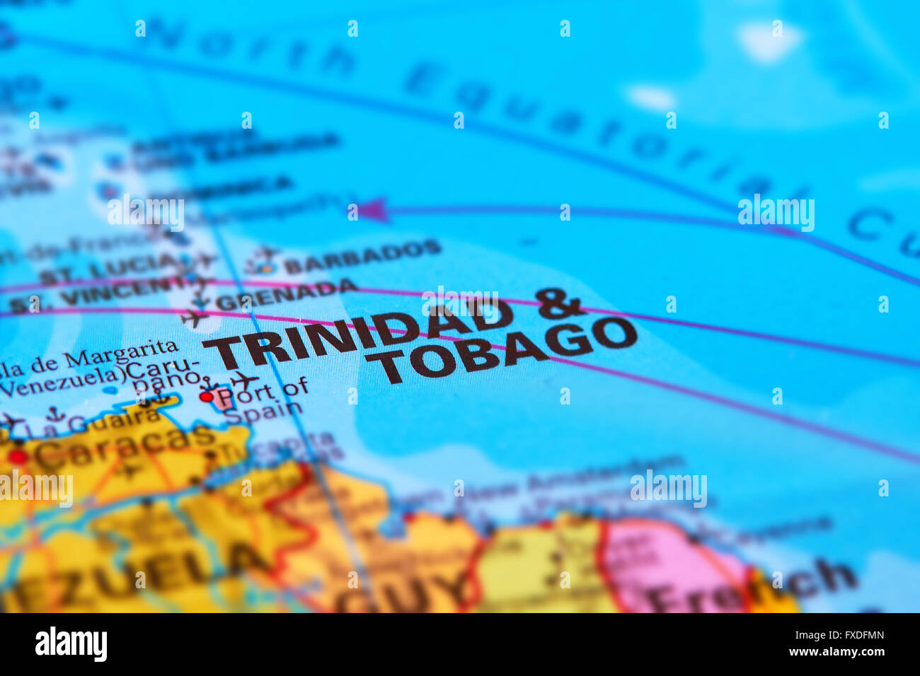 Trinidad Tobago und wichtige Städte auf der Weltkarte Stockfoto