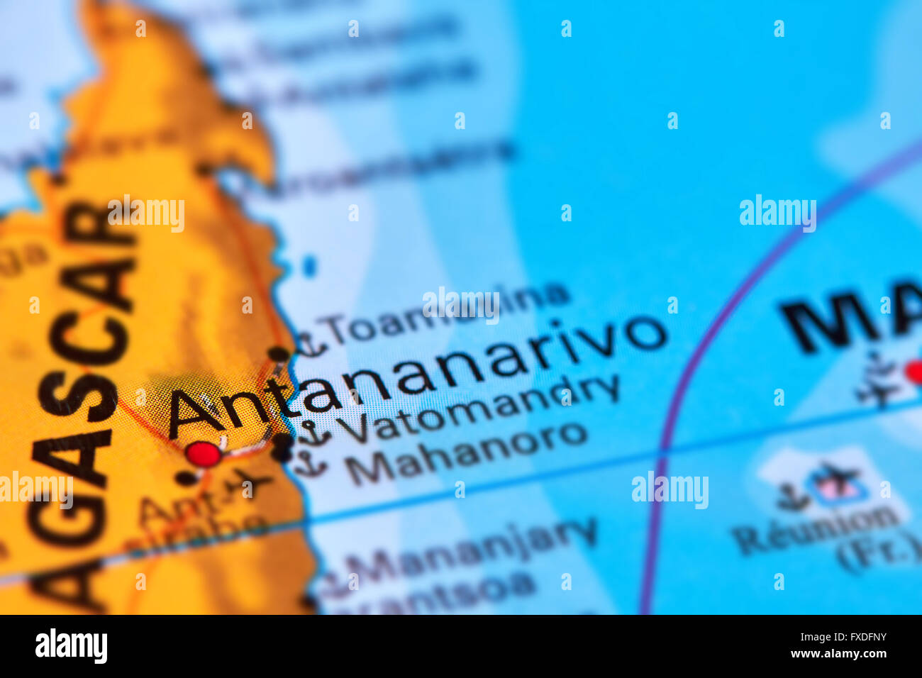 Antananarivo, der Hauptstadt Madagaskars auf der Weltkarte Stockfoto