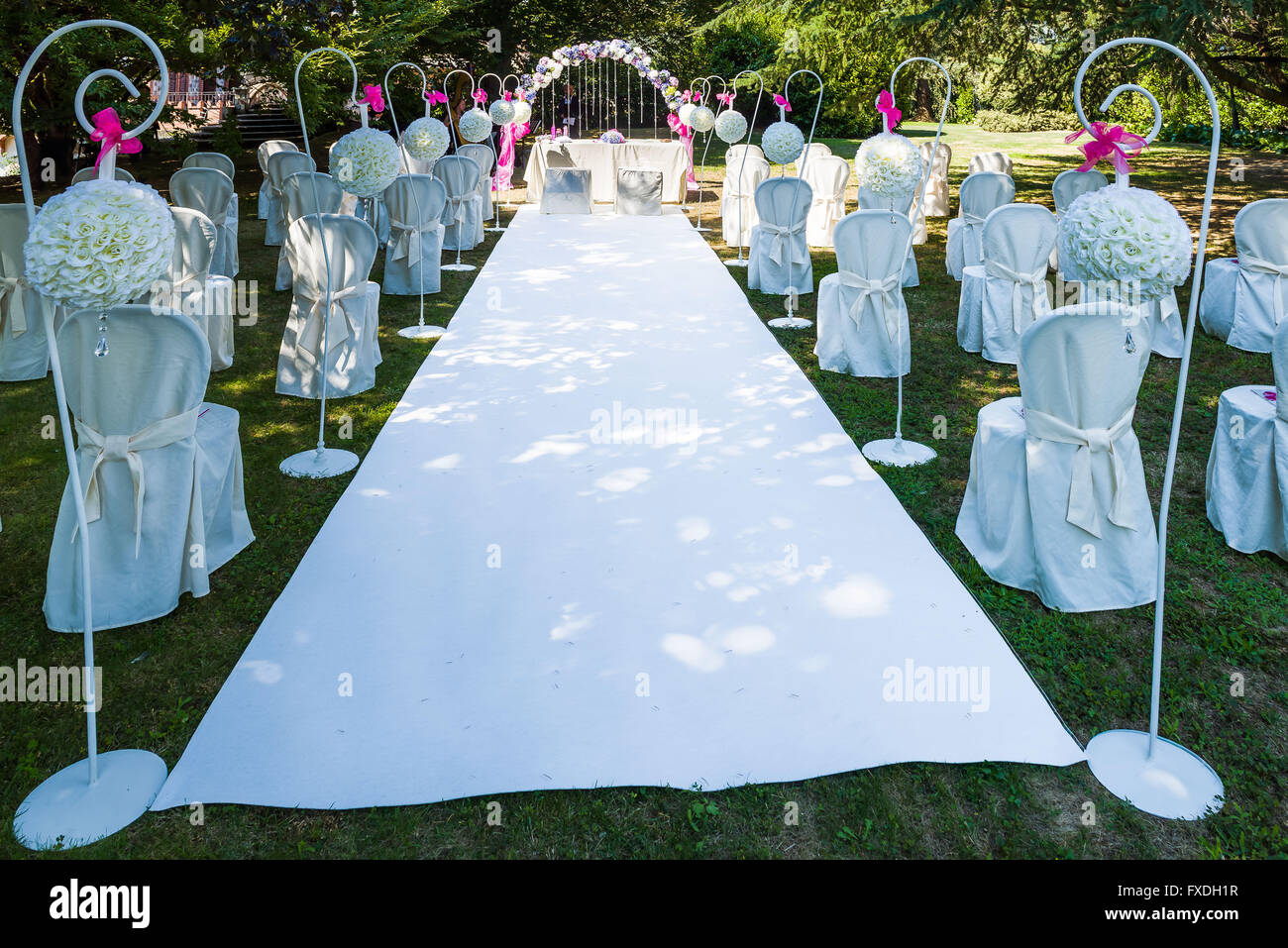 Der Aufbau der Veranstaltungsort für eine Hochzeit Stockfoto