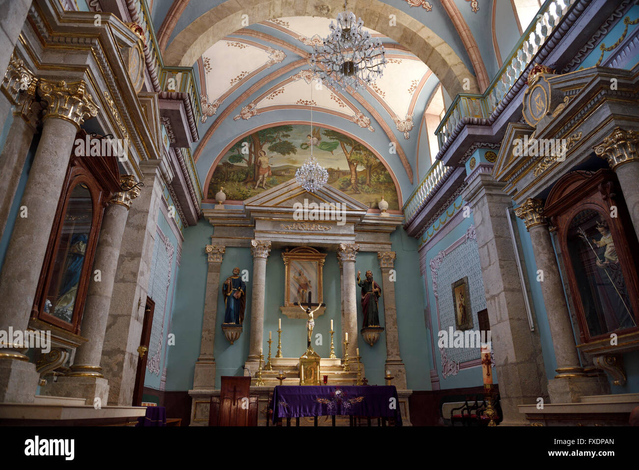 Innenraum der barocken katholischen Kirche San Sebastian Jalisco Mexiko Stockfoto