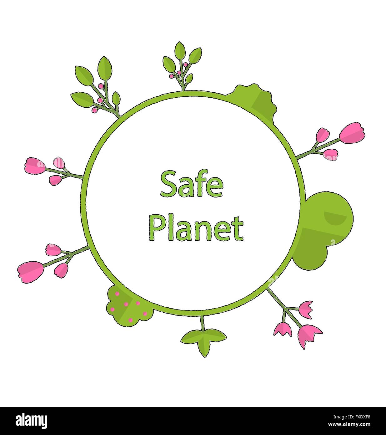 Frame Form Kreis grüne Pflanze Blume Schrei sicher Planeten Erde Stock Vektor