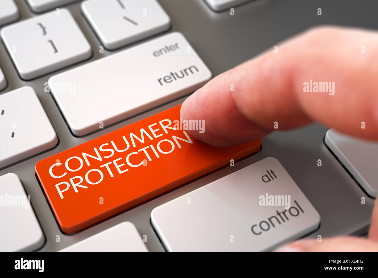 Verbraucherschutz - metallische Tastatur-Konzept. Stockfoto