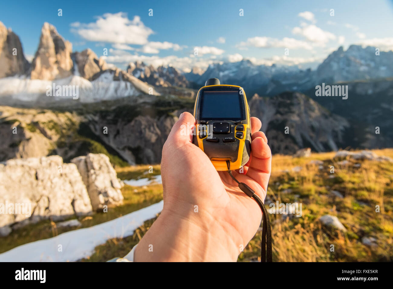 GPS-Navigator in der hand Stockfoto
