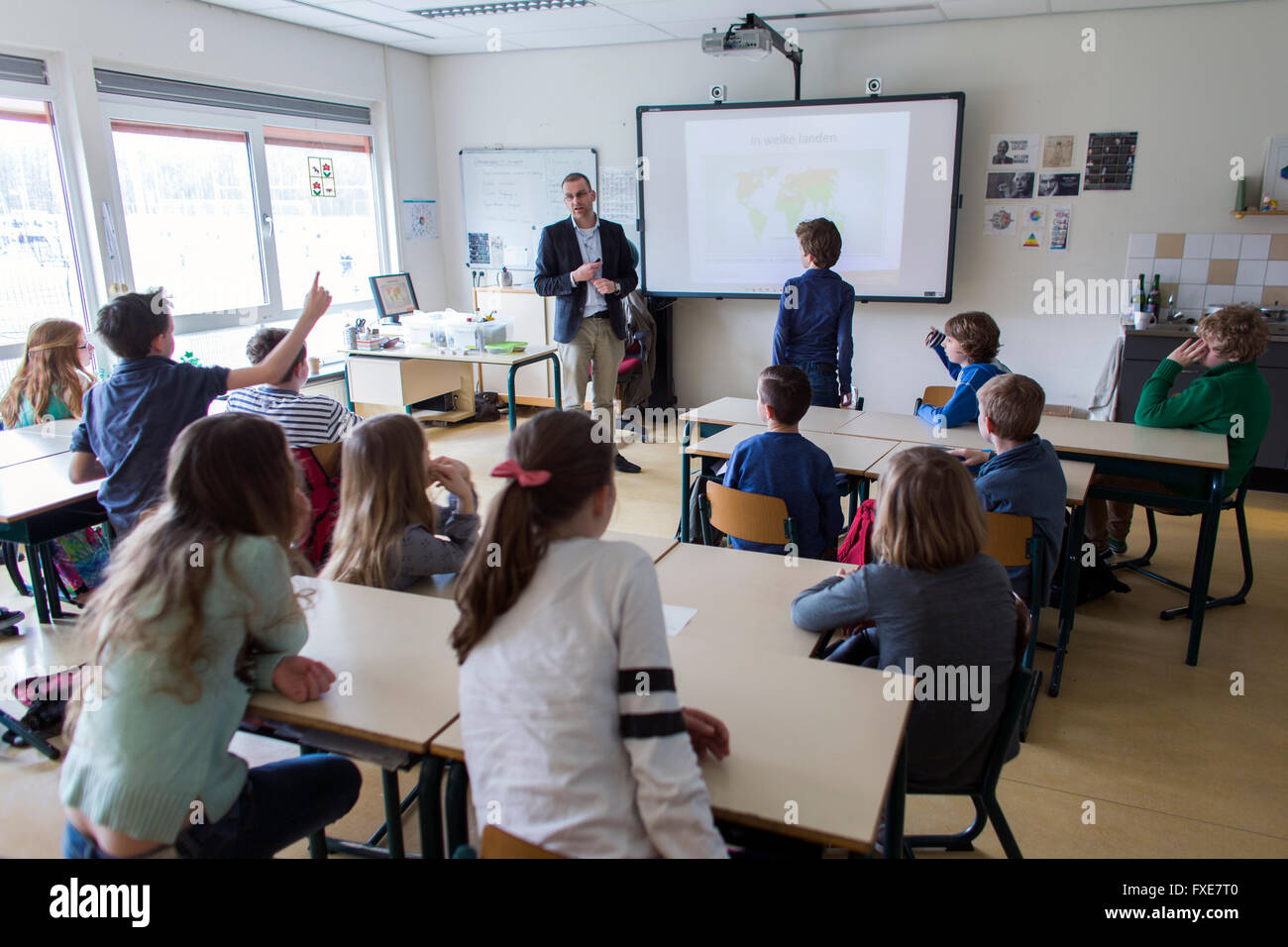 Aufklärung über Insekten-essen an einer Grundschule in den Niederlanden Stockfoto
