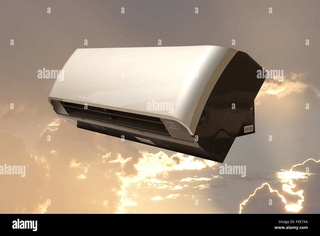 Nahaufnahme eines Kühlluftklimagerätes moderner HLK-Systeme. Konzept für Klimaanlage, Lüftung, Energieeffizienz und Industrie Stockfoto