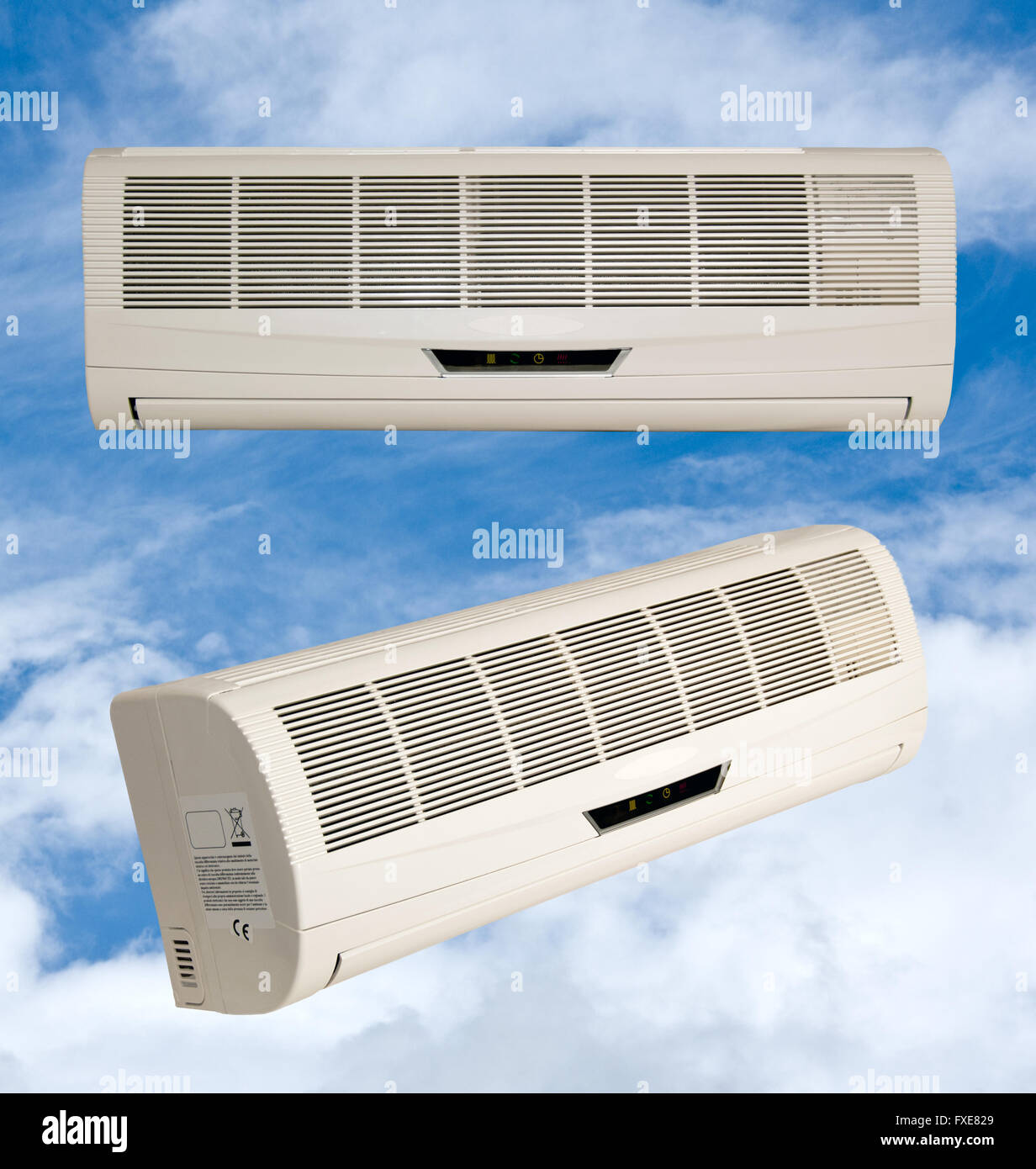 Nahaufnahme eines Kühlluftklimagerätes moderner HLK-Systeme. Konzept für Klimaanlage, Lüftung, Energieeffizienz und Industrie Stockfoto