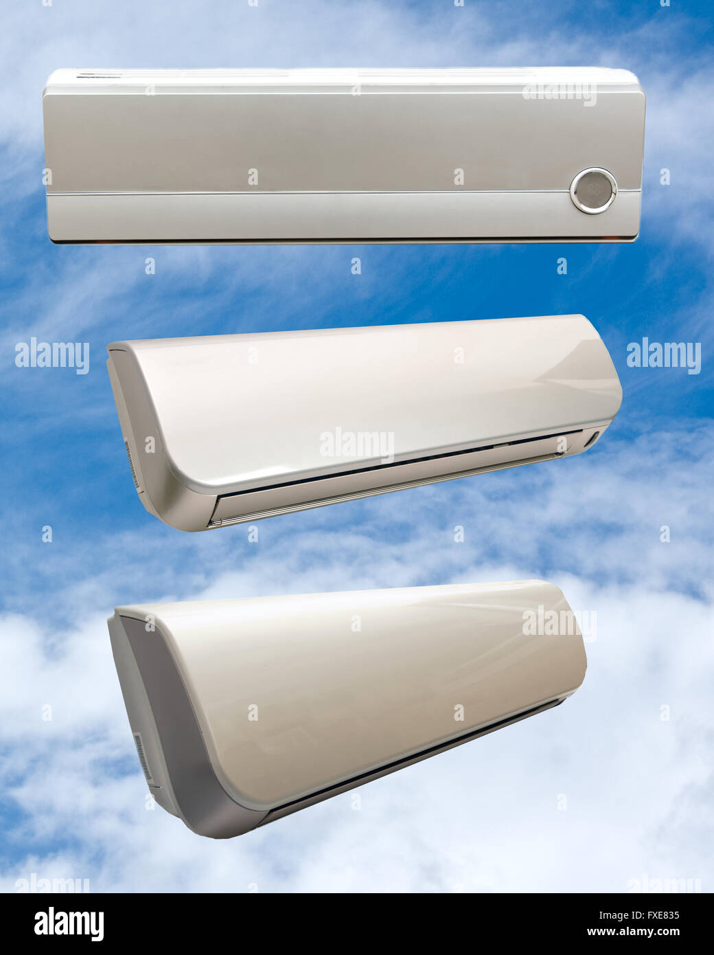 Nahaufnahme eines Kühlluftklimagerätes moderner HLK-Systeme. Konzept für Klimaanlage, Lüftung, Energieeffizienz und Industrie Stockfoto