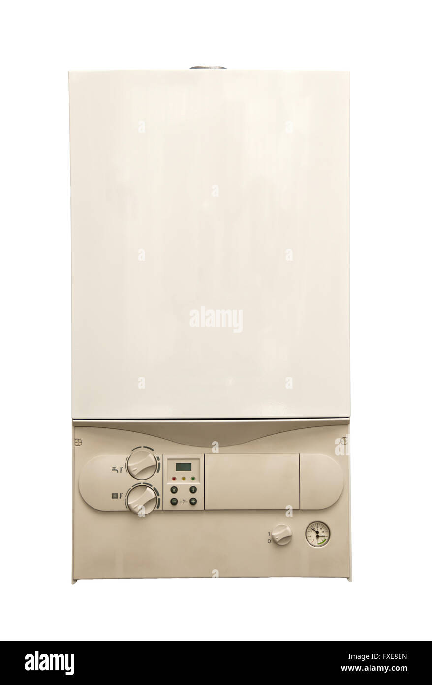 Nahaufnahme einer Warmwasserheizeinrichtung in einem modernen Haussystem. Konzept der Warmwasserversorgung, Energieeffizienz, Kesseltechnologie und Sustain Stockfoto Nahaufnahme einer Warmwasserheizeinrichtung in einem modernen Haussystem. Konzept der Warmwasserversorgung, Energieeffizienz, Kesseltechnologie und Sustain Stockfoto