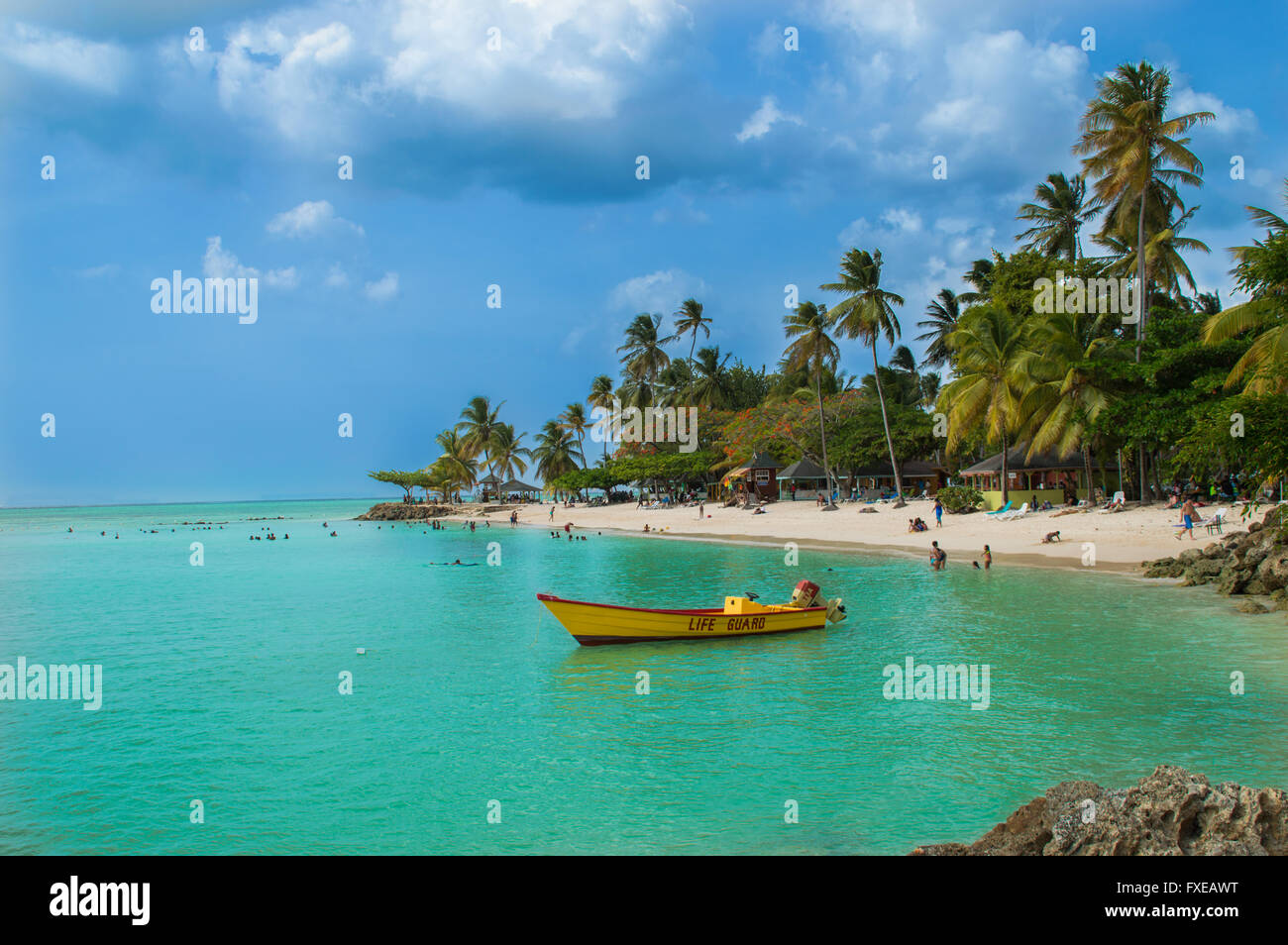 Tropischer Strand in Pigeon Point, Tobago Stockfoto