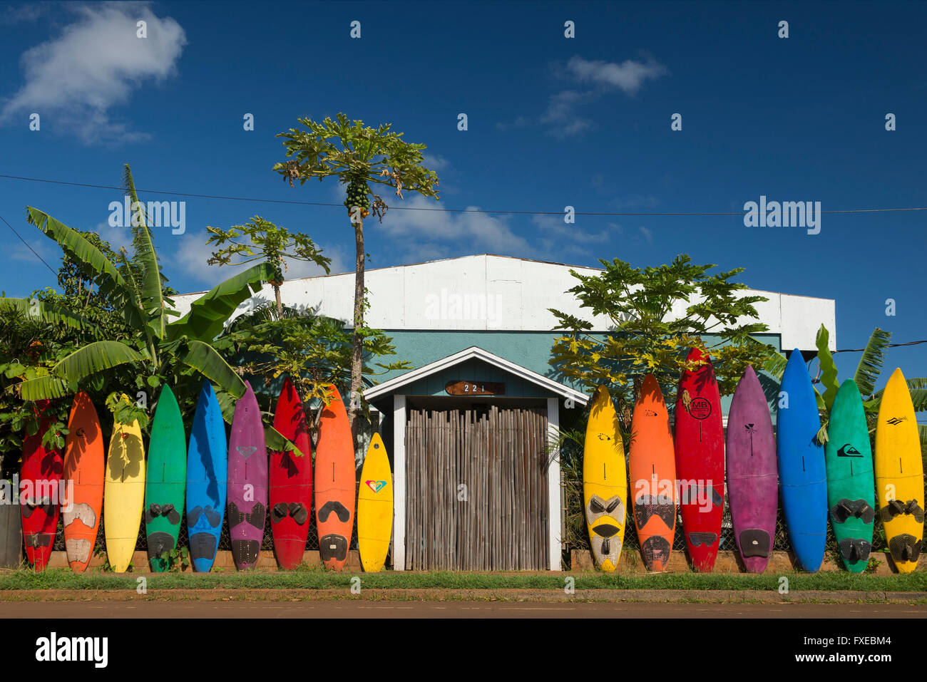 USA, Hawaii, Maui, Paia, Surfbretter, Haus Stockfoto