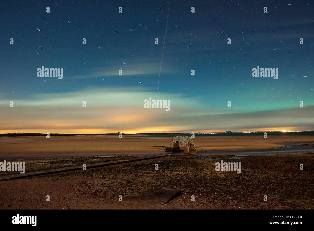 Belhaven Strand in Nacht. Brücke ins Nirgendwo Stockfoto